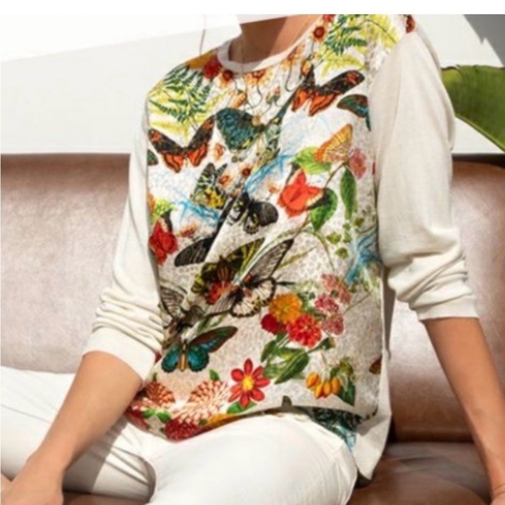 Johnny Was Silk & Cashmere Butterflies Sweater M